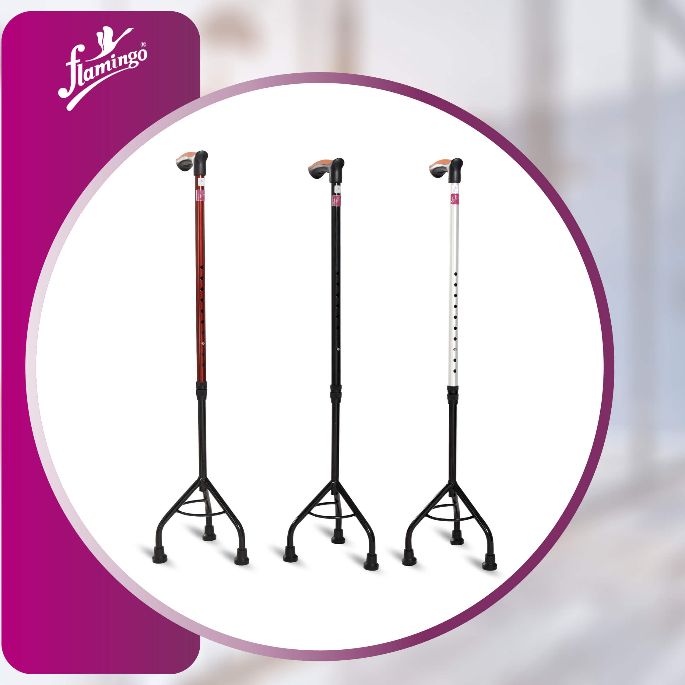 Tripod base walking stick
Walking cane for stability
Adjustable height cane
Lightweight walking stick
Anodized aluminum walking stick
Walking aid with rubber bottom pod
Stable tripod walking stick
