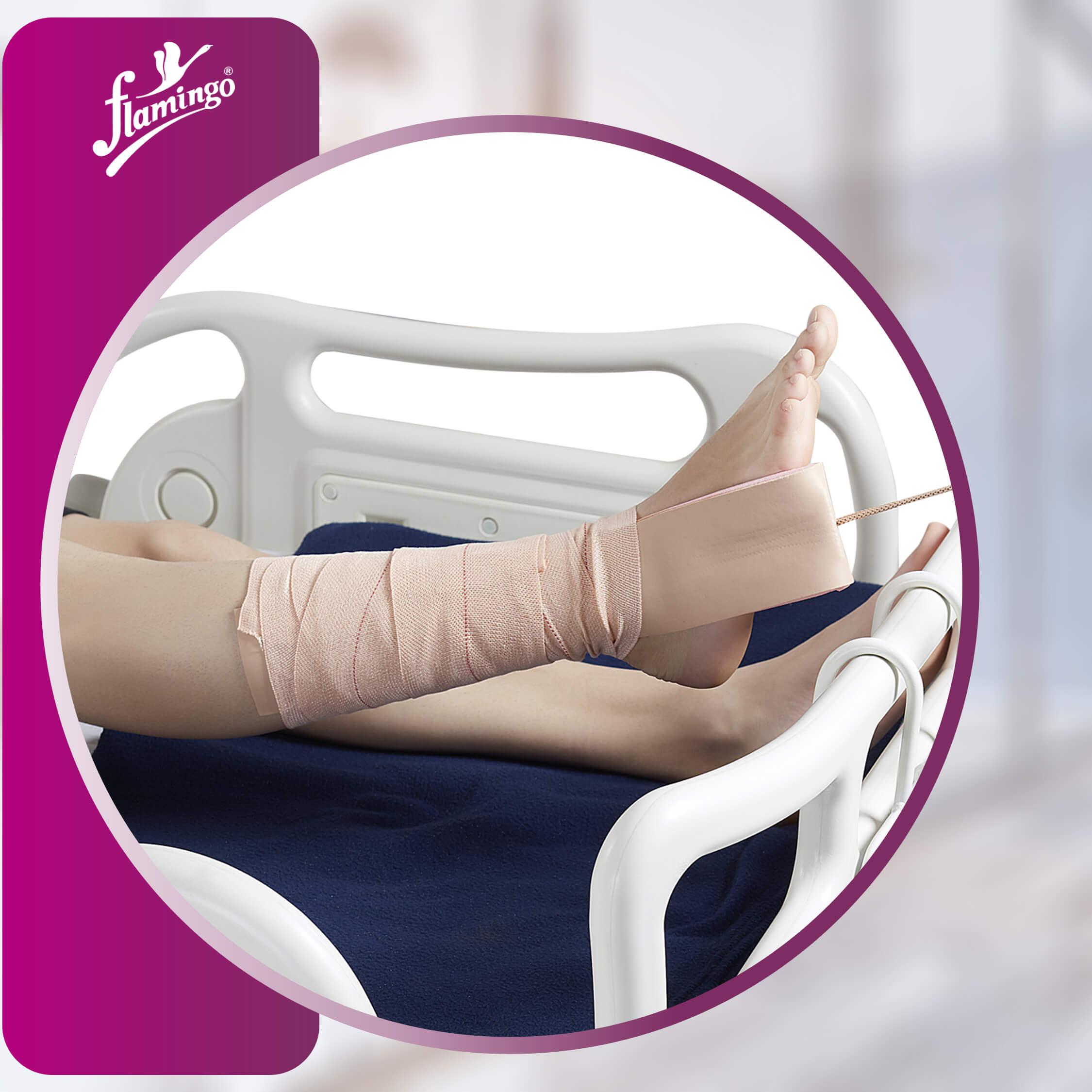 Flamingo Skin/Foot Traction, leg traction accessory, traction therapy, skin foot belt, joint pain relief.
