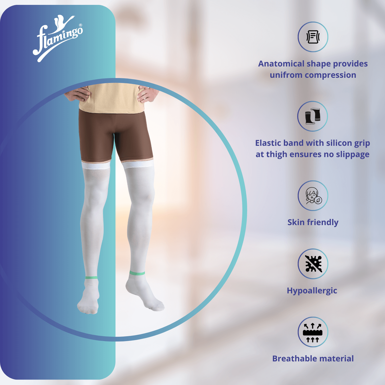 Flamingo Anti-Embolism Stocking
Above Knee Compression Stocking
Varicose Vein Support Stocking
Thrombophlebitis Relief Stocking
Post-Surgery Recovery Stocking
Venous Circulation Support
