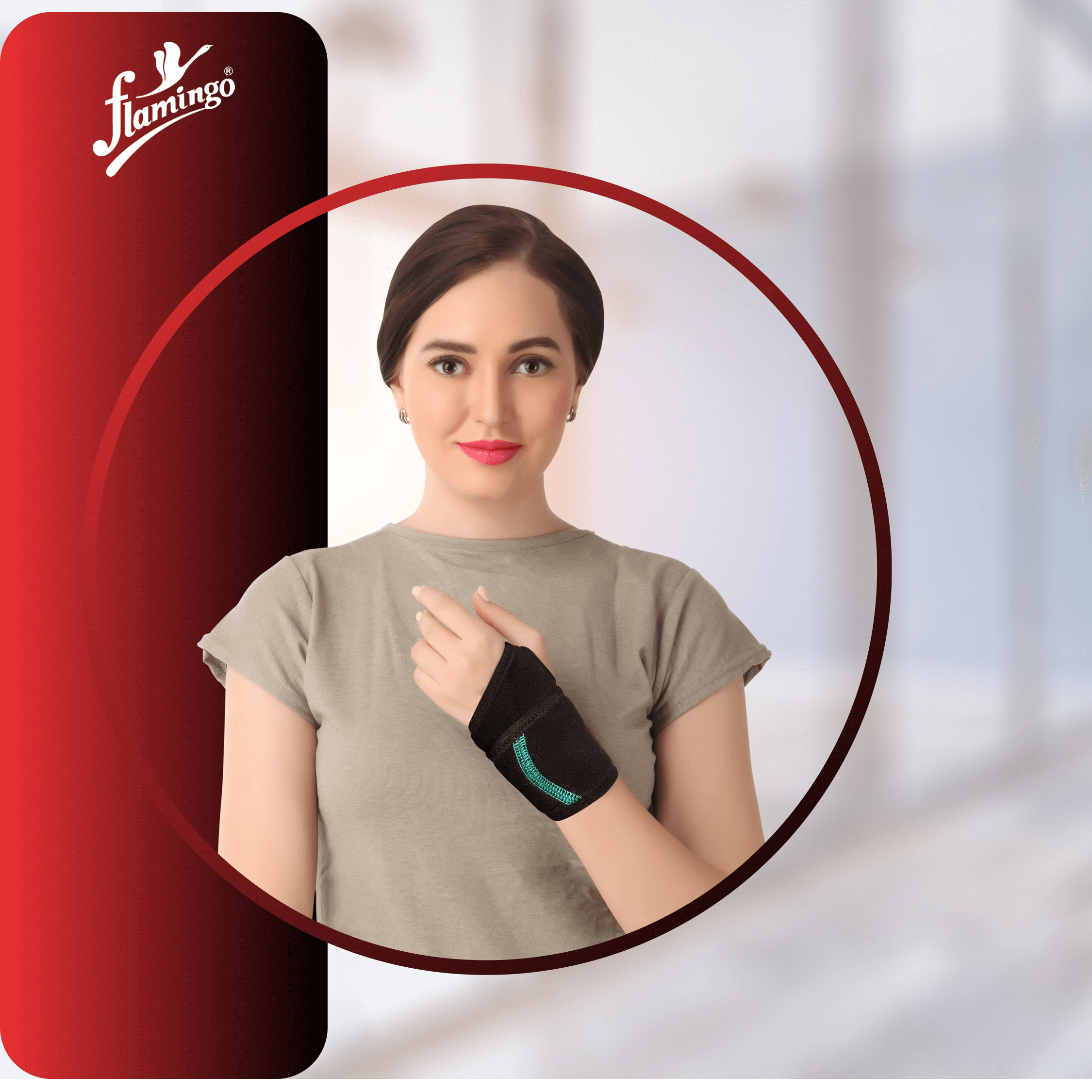 Flamingo Neoprene Wrist Thumb Brace, wrist sprain support, mild wrist injuries, thumb brace, neoprene wrist brace, adjustable wrist brace, recovery support, post-surgery wrist care.
