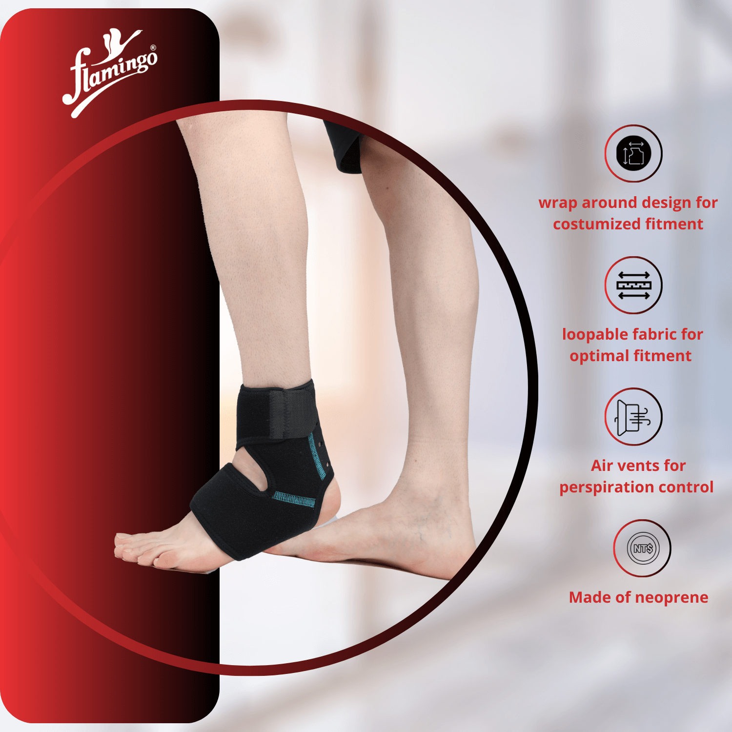 Flamingo Neoprene Ankle Wrap
Ankle Wrap for Sprains
Neoprene Ankle Brace
Compression Wrap for Ankle
Breathable Ankle Support
Support for Arthritis and Sprains
