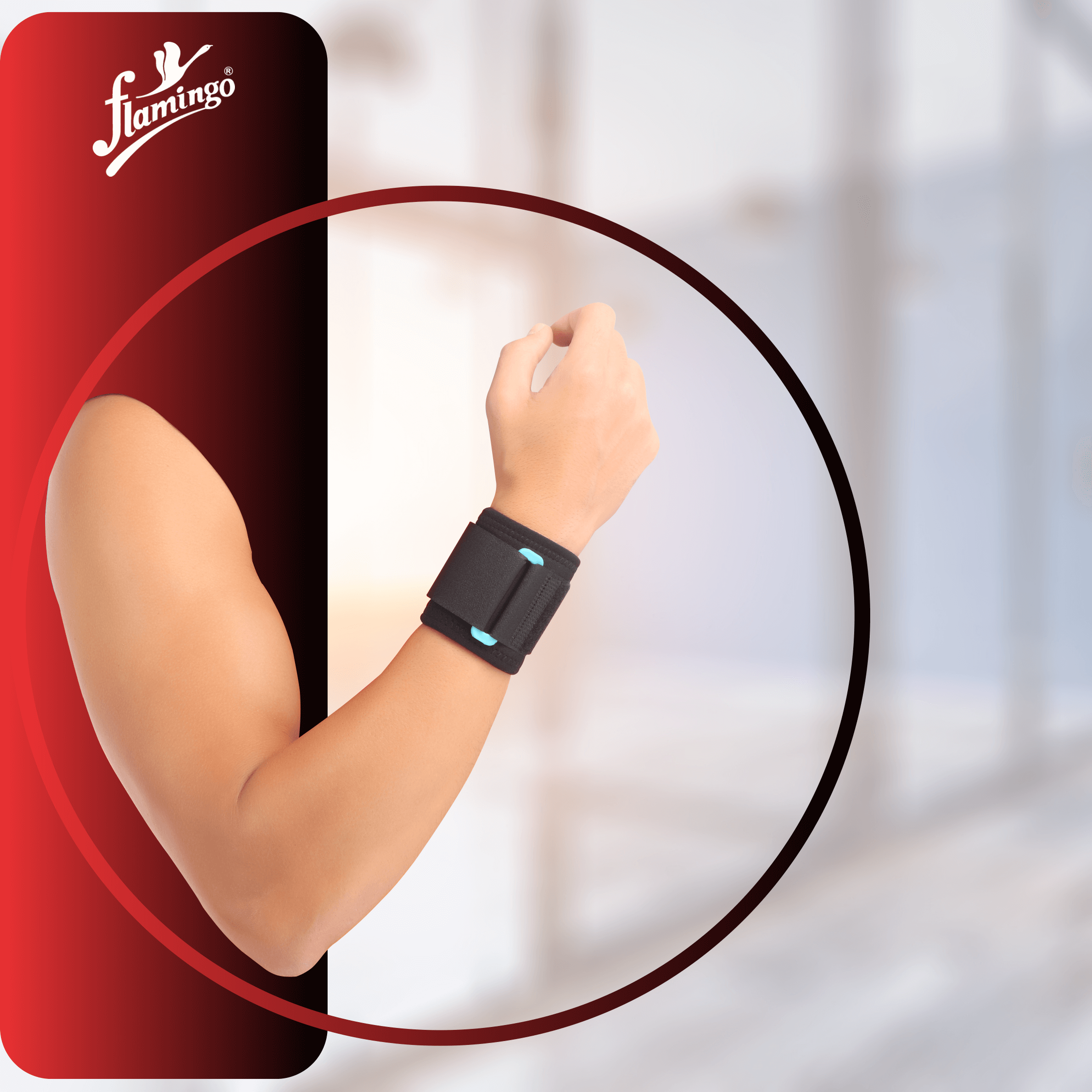 Flamingo Neoprene Wrist Wrap, wrist sprain support, mild wrist injury support, adjustable wrist brace, neoprene wrist wrap, breathable wrist support, customizable wrist wrap.
