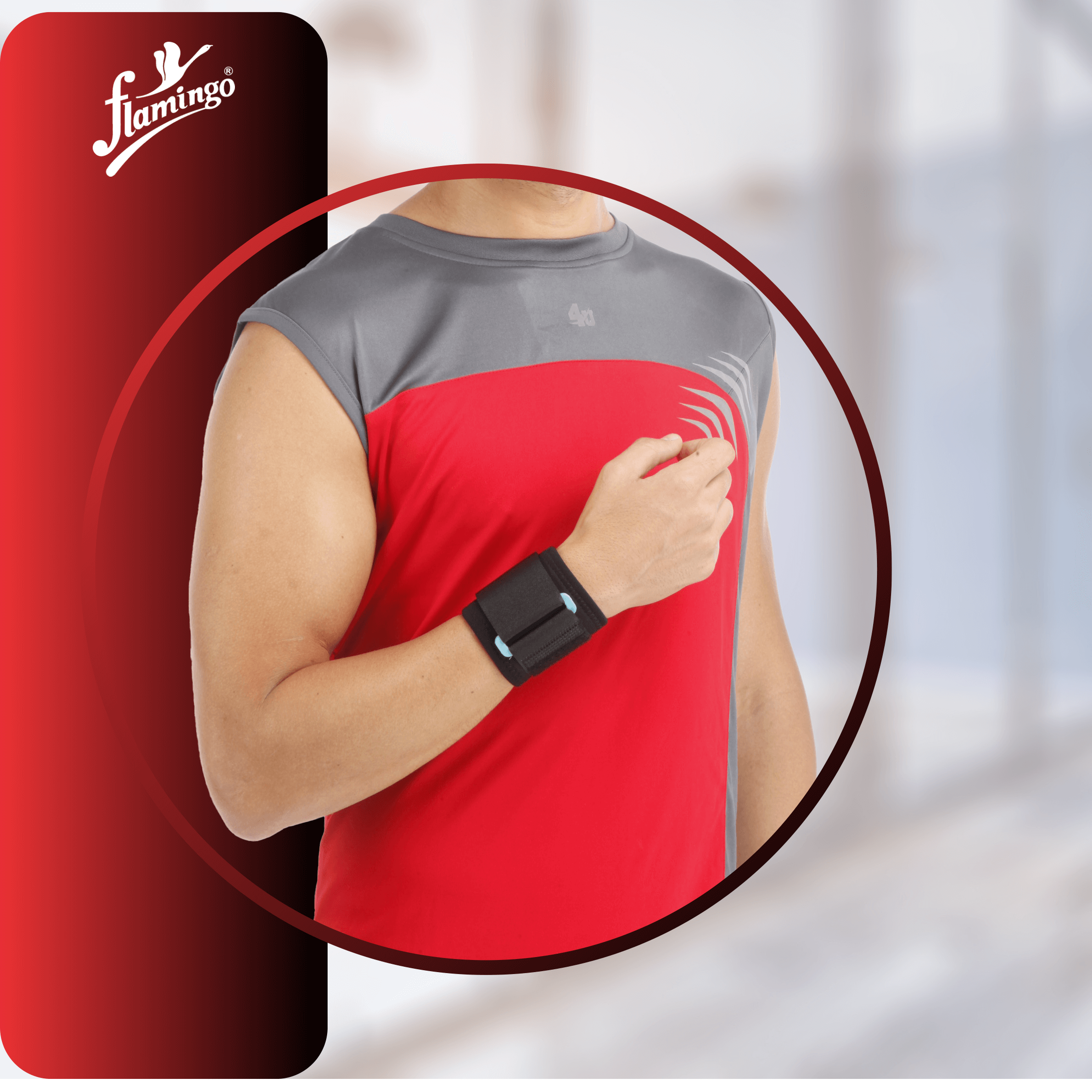 Flamingo Neoprene Wrist Wrap, wrist sprain support, mild wrist injury support, adjustable wrist brace, neoprene wrist wrap, breathable wrist support, customizable wrist wrap.
