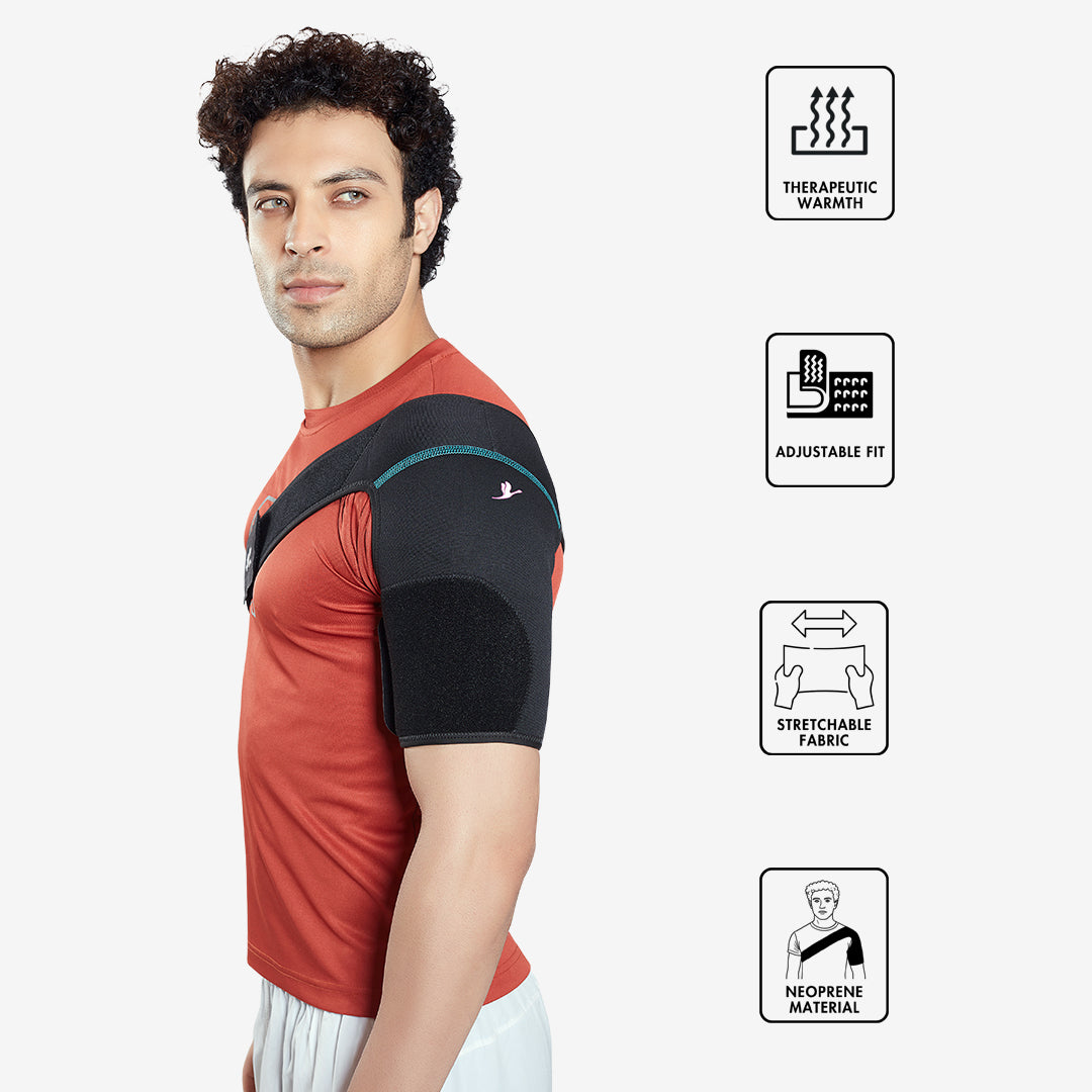 Flamingo Neoprene Shoulder Support, rotator cuff support, shoulder brace, post-surgery shoulder support, shoulder instability relief.